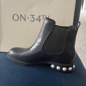 ON 34TH Black Ankle Boots with Pearl Detail